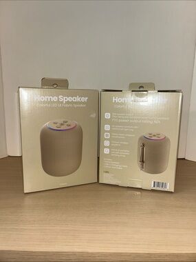 Set of 2 Home Speakers - Beige Color LED Fabric Bluetooth Speaker